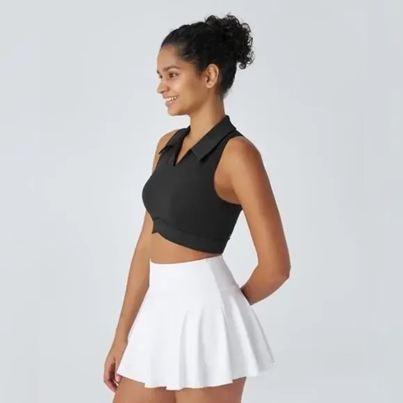 Halara SoftlyZero QuickDry Polo Collar V Neck Racerback Cropped Tennis Tank Top - Picture 3 of 13